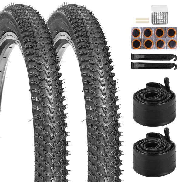 2 Pack 20x2.125 Bicycle Tires and Tubes Set, 57-406 20 Inch Bike Tire Replacement with Repair Kit, Knobby Rubber Tread for Kids BMX, Cruiser, Gravel MTB