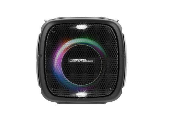 Portable Bluetooth Speaker with Two Microphones, TWS Pairing, Multicolor LED Lights, 10-12 Hours Playtime, 80W, Black