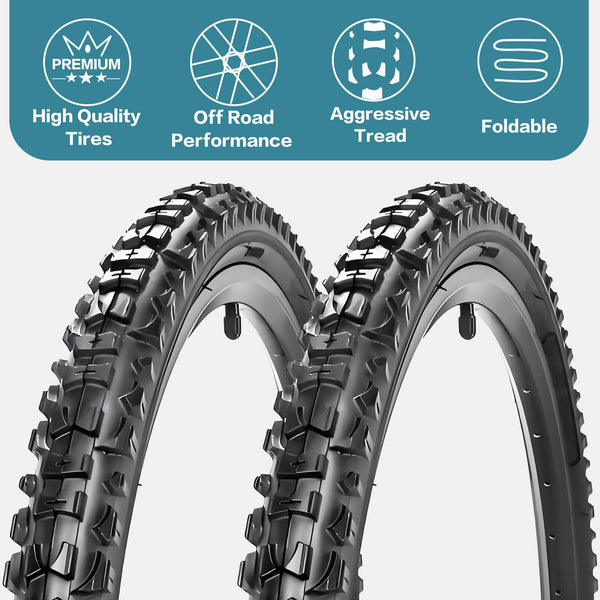 2 Pack 16/20/24 X 1.75/1.95/2.125 Bike Tires 16/20/24 Inch Folding Bicycle Tires with Inner Tubes AV 32mm Schrader Valve Suitable for Mountain Beach Cruiser Bike Replacement Tires