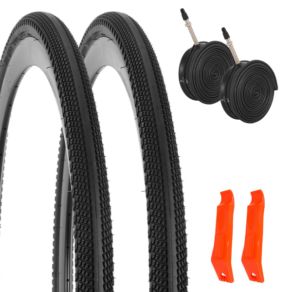 2-Pack 700x28c Bike Tire Tube, 700c Road Bike Tires & Tubes, Folding Replacement Bicycle Tires for City Commuter Road