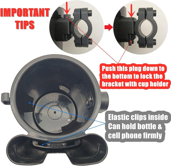 Bike Cup Holder with Phone Keys Holder, Handlebar Water Bottle Cage for E-Bike, Scooter, Stroller, Wheelchair