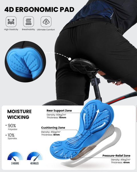 Sportneer Bike Shorts for Men - 3D Padded Lightweight MTB Fit Riding Biking Bicycle Biker Shorts with Zipper Pockets
