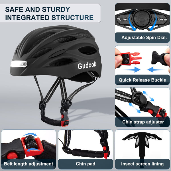 Gudook Bike Helmet with LED Light - TRIPPER ELECTRIC BIKES