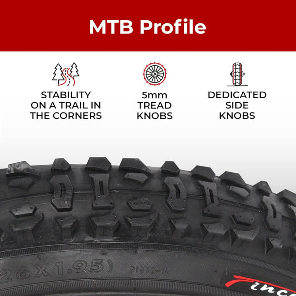 Fincci XC Knobby 26 inch Bike Tires with 2X 26 inch Bike Tube 50-559 - Pair 26x1.95 Bike Tire - Foldable Mountain Tires with Kevlar - 26" Wheelset for Electric, Folding, Enduro, Offroad, Hybrid Bikes