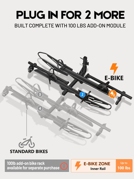 Bike Rack for Car Hitch Mount - Young Electric 2 Ebike Rack Heavy Duty Platform Carrier 200lb Capacity, Smart Tilting & One Hand Folding Bicycle Racks for SUV, Minivan, RV, Fits 5-Inch Fat Tires