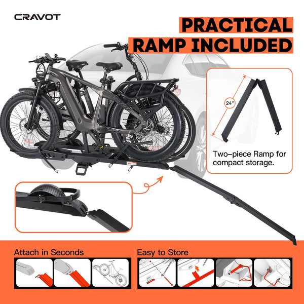 CRAVOT CyberRack EBike Rack for 2 Bike, 200 lbs Capacity Heavy Duty Electric Bike Carrier, 5-inch Fat Tire Bicycle for 2'' Receiver Cars Trucks SUVs Minivans RV, Trailer