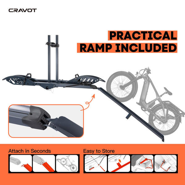 CRAVOT CyberRack EBike Rack for 2 Bike, 200 lbs Capacity Heavy Duty Electric Bike Carrier, 5-inch Fat Tire Bicycle for 2'' Receiver Cars Trucks SUVs Minivans RV, Trailer