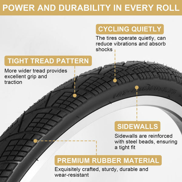2-Pack 20x1.75 Bike Tire Tube, 20 Inch Mountain Bike Tires & Tubes, Folding Replacement Bicycle Tires with 2 Tire Levers for Hybrid, City Commuter, Urban