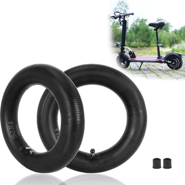 2 Pack of 10x2.50 Inner Tubes and Repair Kit, 10" Bicycle Butyl Tube with 90° Bent Valve Stem Replacement for Electric Scooter Self-Balancing Scooter Kid's Trike Tricycle
