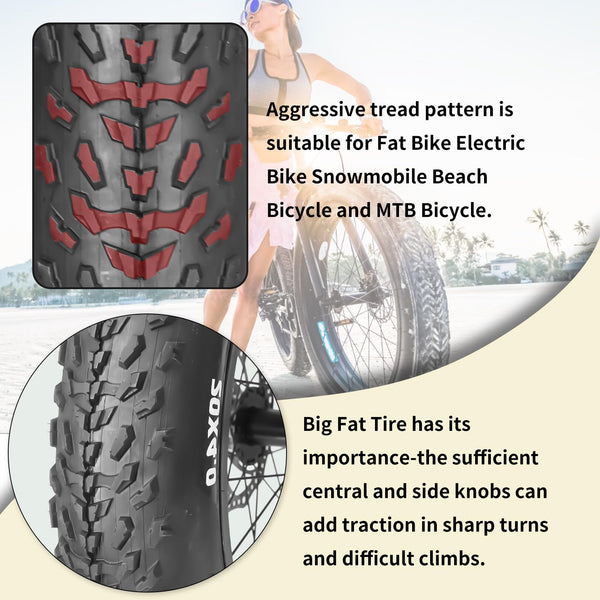 20" E-Bike Fat Tires 20 x 4.0 Folding Bead Tire for Electric Bikes or with AV32mm Tubes Compatible with Wide Mountain Snow Bike Tire