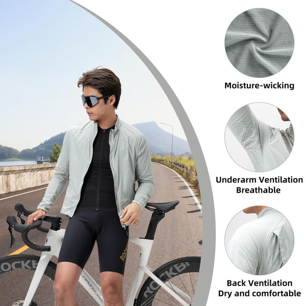 ROCKBROS Cycling Jackets for Men Breathable Cooling Lightweight Long Sleeve Cycling Jersey Running Cycling Windbreaker
