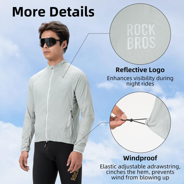 ROCKBROS Cycling Jackets for Men Breathable Cooling Lightweight Long Sleeve Cycling Jersey Running Cycling Windbreaker