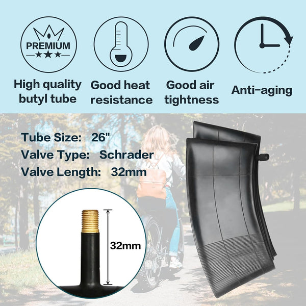 26" E-Bike Fat Tires 26 x 4.0 Folding Bead Tire and AV32mm Inner Tube for Electric Bicycles Compatible with Wide Mountain Snow Bike Tire (1 Tire 1 Tube)