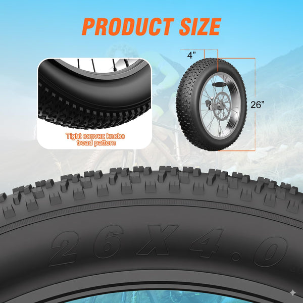 Fat Tire Electric Bike Tires 20/26x4.0 1/2-Pack All Terrain Puncture Proof Ebike Tires with Deep Tread, Wear-Resistant for Snow/Sand/Beach/Off-Road