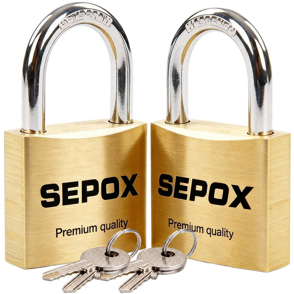 SEPOX 2-Pack Premium Solid Brass Padlock Keyed Alike, 1-9/16" 40mm Heavy Duty Weatherproof Outdoor Lock with 4 Same Keys, Copper Padlock for Gate, Gym Locker, Tool Box, Storage, Shed, Fence & More
