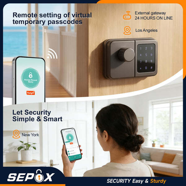 SEPOX Bluetooth Smart Gate Lock, Outdoor Gate Lock for Fence & Garage, Electronic Keyless IC Card, Passcode & Mechanical Key, Waterproof Rim Lock for Outdoor Garden Yard (Grey Single Unit)