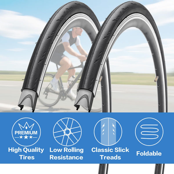 2 Pack 700x23C/25C/28C/35C/38C Bike Tires Plus Bike Inner Tubes Presta Valve 48mm or Schrader Valve 48mm Foldable Replacement Tires for Road Bicycle