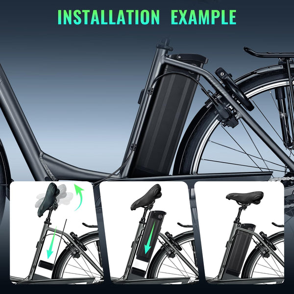 48V 13Ah Ebike Battery, Folding E-Bike Lithium Replacement Battery 25A BMS for 0-1200W Motor, XT60 Connector, Safe Lock, LED Indicator Light, USB Port
