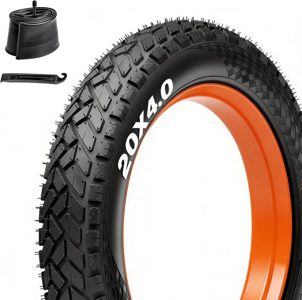 Fat Tire Electric Bike Tires 20x4.0, 1 Pack | Heavy duty tire, all-terrain directional tread, puncture resistant replacement bicycle tire for street and trail riding