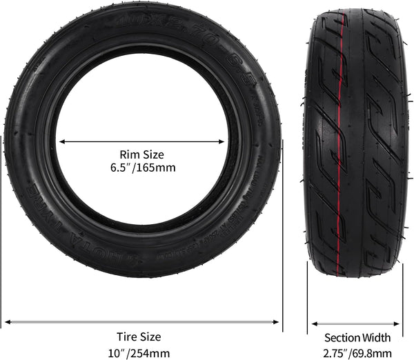 10x2.70-6.5 Tubeless Tire, 10 Inch Scooter Vacuum Tire for Speedway Dualtron Joyor Titan Segway Gotrax Mten3 Okai Beetle Hitway H5 Electric/Gas Scooter balance Scooter 10" OD Tyre