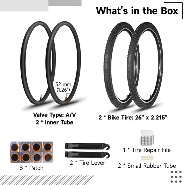 yeesport 24/26x2.125 Bike Tire and Tube Set, (57-507) 24 Inch/(57-559) 26 Inch Mountain Bike Tire with 24/26 x 2.125 BikeTubes & Tire Replacement