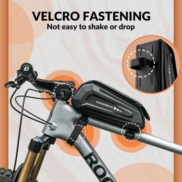 ROCKBROS Bike Phone Bag, [Oversized] EVA Waterproof Bike Top Tube Front Frame Bag Phone Holder Bicycle 1.7L Capacity Pouch Fits Phones With Case Under 7.2” E-Bike Accessories Straps Fit All Frames - TRIPPER ELECTRIC BIKES
