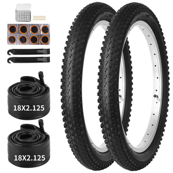 18 inch Bike Tire, 2 Pack 18x2.125“Bike Tires and 18 inch Bike Tubes with Tire Levers, Kids Bike Tire 18 x 2.125 Bicycle Tire Portable MTB Tires