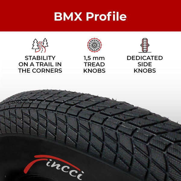 Fincci BMX 20 x 1.75 Bike Tire and Tube - Foldable 20 inch Bike Tire, 47-406 20 inch Bike Tube Schrader, 27 TPI for Kids, Teen & Adults and Tricycle Road, Trick, Trike, Electric Freestyle Bike