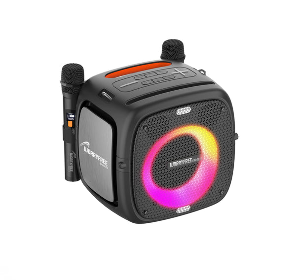 Portable Bluetooth Speaker with Two Microphones, TWS Pairing, Multicolor LED Lights, 10-12 Hours Playtime, 80W, Black