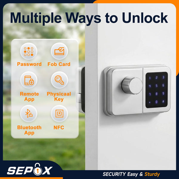 SEPOX Bluetooth Smart Gate Lock, Outdoor Gate Lock for Fence & Garage, Electronic Keyless IC Card, Passcode & Mechanical Key, Waterproof Rim Lock for Outdoor Garden Yard (Grey Single Unit)
