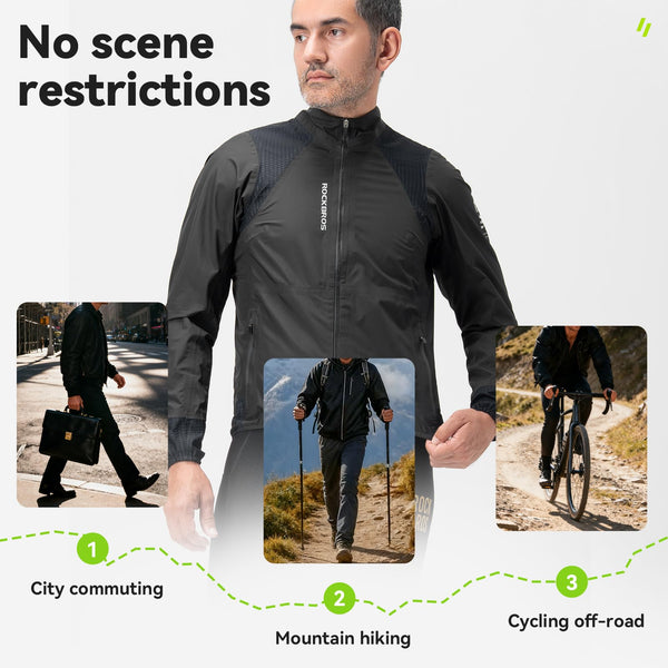 ROCKBROS Men's Cycling Rain Jacket Waterproof Running Bike Windbreaker Lightweight Jacket for Outdoor Sports