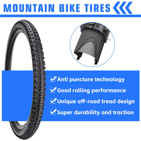 2 Pack 26 x 2.10/27.5 x 2.10 Bike Tires 26/27.5 inch Folding Bike Tires Fit for 26/27.5 X 1.95 26 X 2.10 26 X 2.125 Mountain Bike Beach Cruiser Bike City Urban Bicycles Bikes