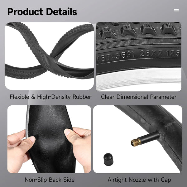 yeesport 24/26x2.125 Bike Tire and Tube Set, (57-507) 24 Inch/(57-559) 26 Inch Mountain Bike Tire with 24/26 x 2.125 BikeTubes & Tire Replacement