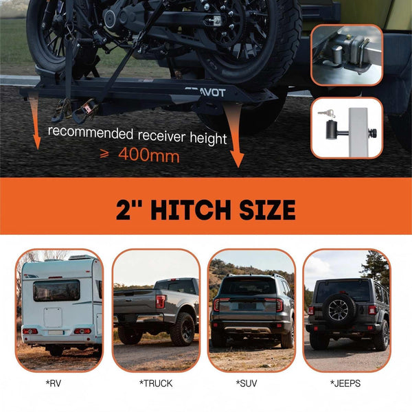 CRAVOT CyberRack E2 Hitch 2 EBike Rack with Ramp, 200 lbs Capacity Electric Bike Carrier Foldable Platform Mount, Up to 5-inch Fat Tire Bicycle for 2'' Receiver Cars Trucks SUVs Minivans RV, Trailer
