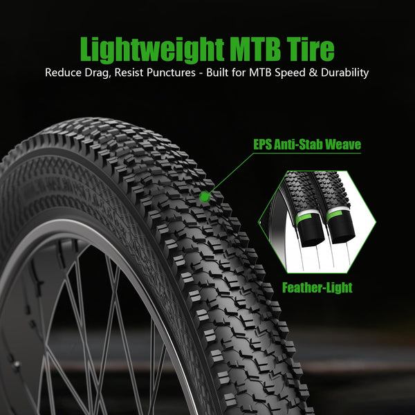2 Pack Mountain Bike Tires, 24/26x1.95/2.125inch Folding Replacement Mountain Bicycle Tires and Tubes with 2 Inner Tubes & Levers, Puncture-Resistant & Wear-Resistant Bicycle Tires