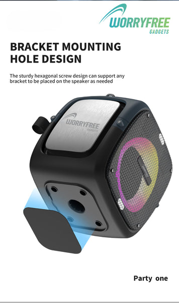 Portable Bluetooth Speaker with Two Microphones, TWS Pairing, Multicolor LED Lights, 10-12 Hours Playtime, 80W, Black