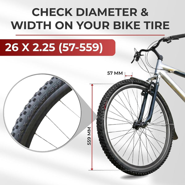 Fincci 26 x 2.25 Inch Foldable Mountain Bike Tires with Schrader Inner Tubes – 57-559 – 2 Pack – Kevlar Bead – MTB, Road & Off-Road Bicycle Tires
