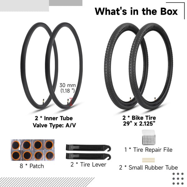 yeesport 29 inch Bike tire Replacement Set, 2-Pcs 29" x 2.215" Mountain Bike Tire Tube 57-622 with Levers Compatible Compatible with 29x2.0 29x2.10 29x2.125 Bicycle Tires