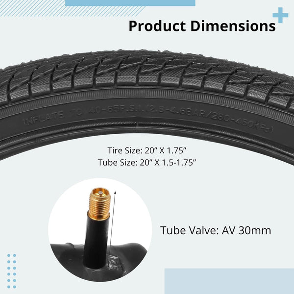 yeesport 20 Inch Bike Tire, 2 Pack 20x1.75 Bicycle Tires & 20x1.5-1.75" Bike Tubes with Repair Kit, 20x1.75 Mountain Bike Tire Replacement, Rubber Tires for MTB Off-Road Bike