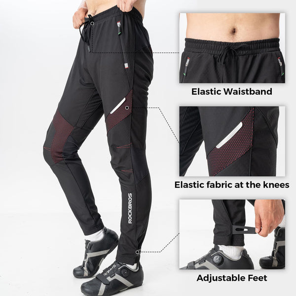 ROCKBROS Winter Cycling Pants Warm Ergonomics Men's Windproof Thermal Bicycling Pants Black