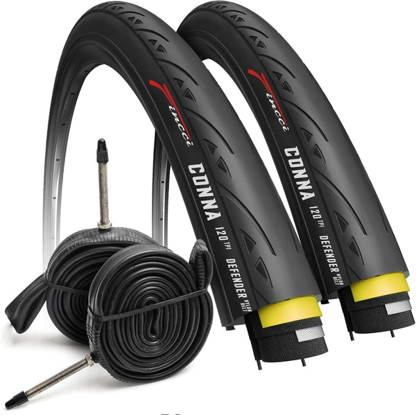 Fincci Road Bike 25-622 700x25c Tire with 700c Bike Tube Presta Valve - Foldable Kevlar 700c Bike Tire with 1 mm Nylon Puncture Resistant, 120 TPI - Accessories for Folding, Carbon, Racing, City Bikes