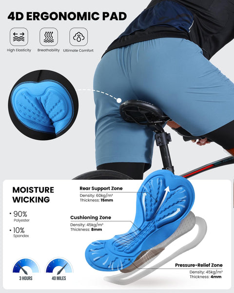 Sportneer Bike Shorts for Men - 3D Padded Lightweight MTB Fit Riding Biking Bicycle Biker Shorts with Zipper Pockets