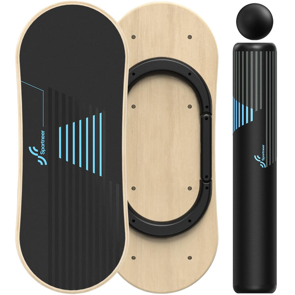 Sportneer Balance Board 7 Modes Wobble Board with Adjustable Stoppers Exercise Balancing Stability Trainer for Improve Balance, Surf Trainer & Physical Therapy - Roller and 2.8'' Ball Included