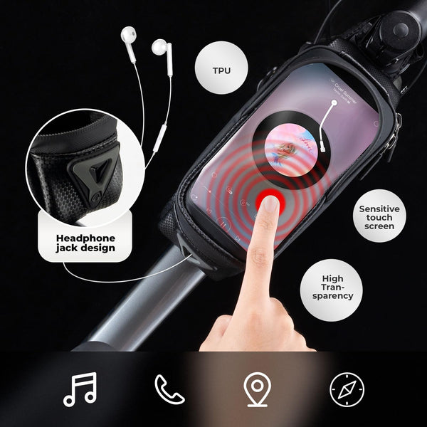 ROCKBROS Bike Phone Bag, [Oversized] EVA Waterproof Bike Top Tube Front Frame Bag Phone Holder Bicycle 1.7L Capacity Pouch Fits Phones With Case Under 7.2” E-Bike Accessories Straps Fit All Frames - TRIPPER ELECTRIC BIKES