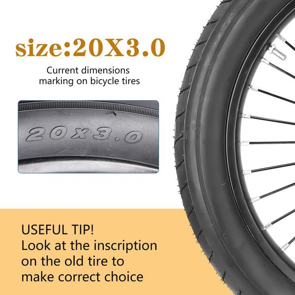 20 x 3.0 inch Fat Bike Tires or with 32mm Schrader Valve Bike Tubes Compatible with Urban Street Mountain Beach Bicycle Tire