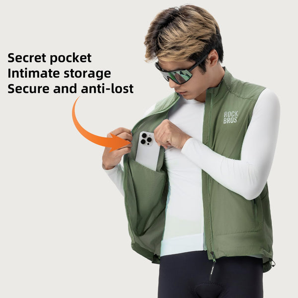 ROCKBROS Cycling Vest for Men Windproof Sleeveless Jacket Two-way zipper Gilet Super-Light Coat for Cycling Hiking Running