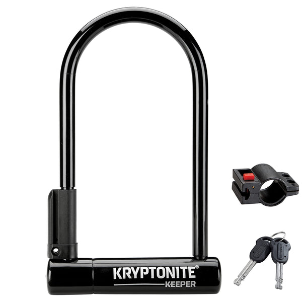 Kryptonite Keeper Standard Bike U-Lock, Heavy Duty Anti-Theft Bicycle U Lock Sold Secure Silver, 12mm Shackle with Mounting Bracket and Keys for Bike, Motorcycle, Scooter, Bicycle, Door, Gate, Fence | bike-locks