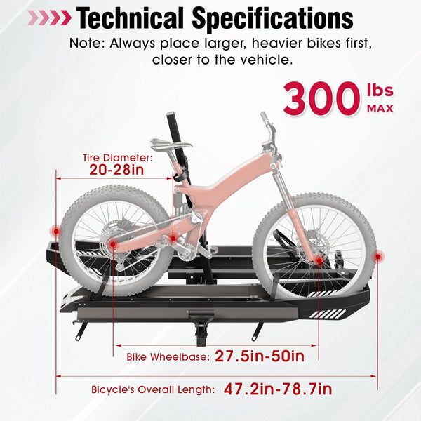 Ebike Rack with Ramp, Foldable Bike Rack for Tow Hitch, Heavy Duty Bike Carrier for 2 Fat Tire Bikes with 300LBS Load Capacity - Fits SUV, Truck, Trailer, RV-Gray