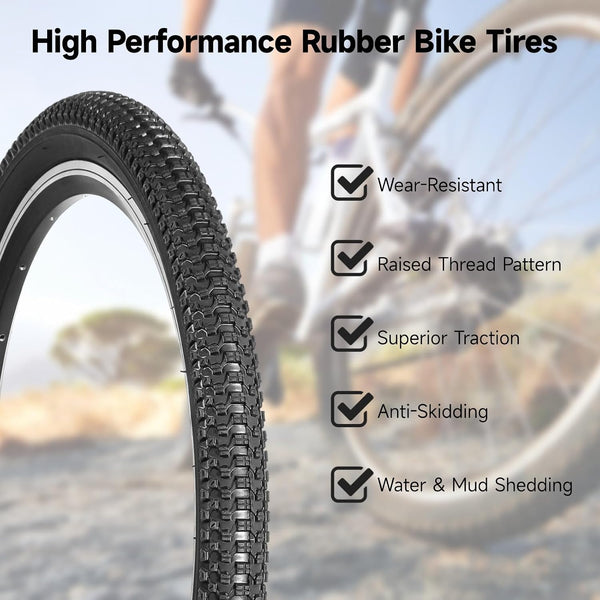 20x1.95 Bike Tire and Tube Set, 2 Pack 20 Inch Mountain Bike Tires with 20x1.75-2.215" Inner Tubes and Repair Tools, Durable Bicycle Tire Kit for Trail, City, and Off-Road Riding