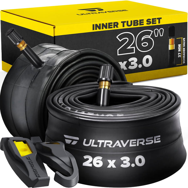 Ultraverse 20x4.0, 24x4.0, 26x4.0, 20x3.0, 26x3.0, 16x3.0, Inner Tube Set with Schrader Valve - Ideal for Mountain Bikes & E-Bikes with Fat Tires - Durable & Reliable 2 Pack with Tire Levers - TRIPPER ELECTRIC BIKES